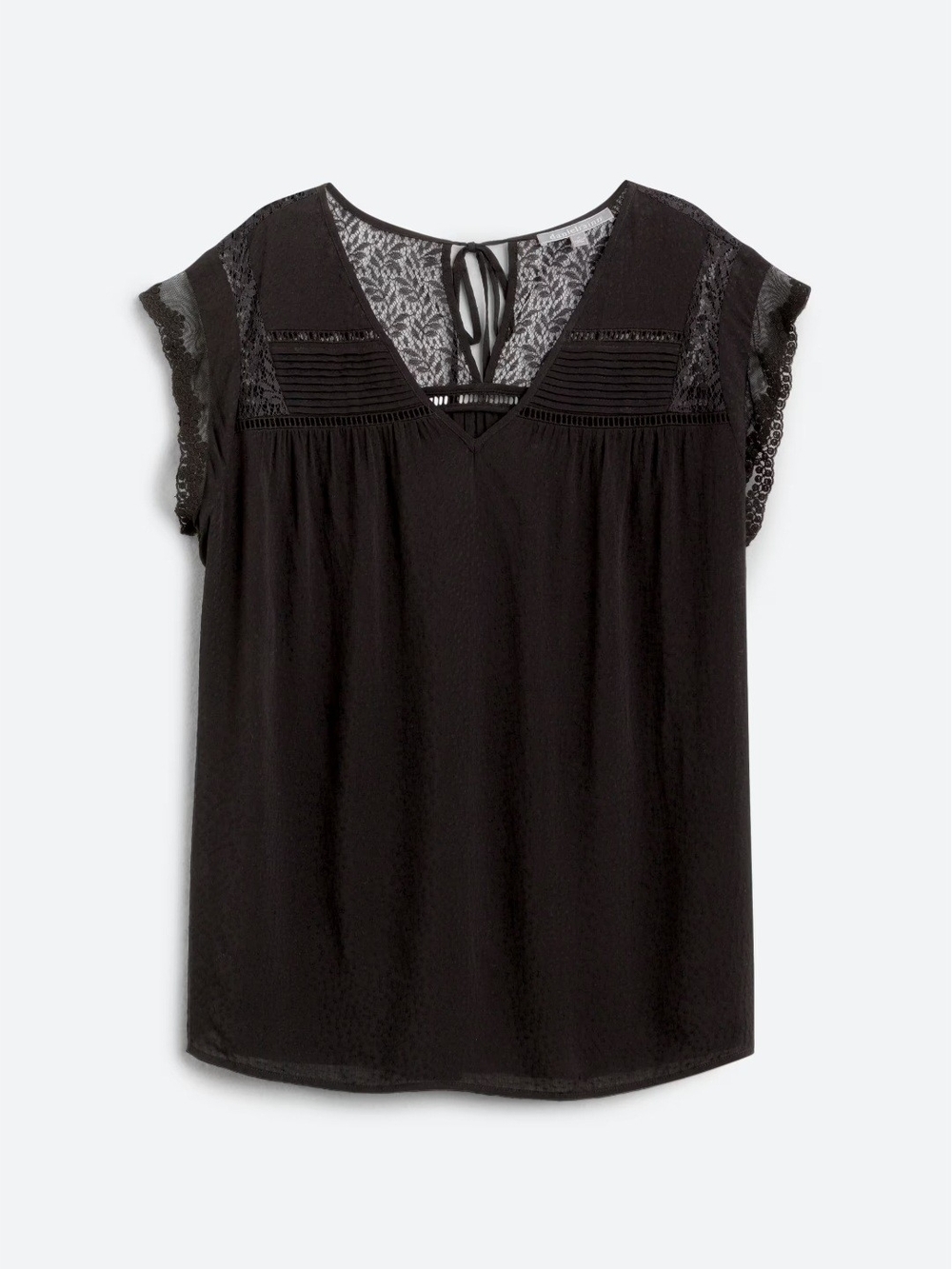 Daniel Rainn Arne Lace Blouse Stitch Fix Black Lace Yoke V-Neck Women's Top